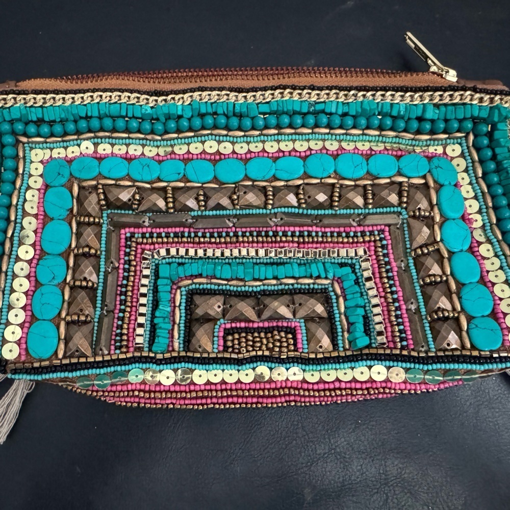 Shiraleah by Anthropologie Beaded Fringe Boho Sequins Glam Clutch- Size 10 x 6 - Picture 2 of 9